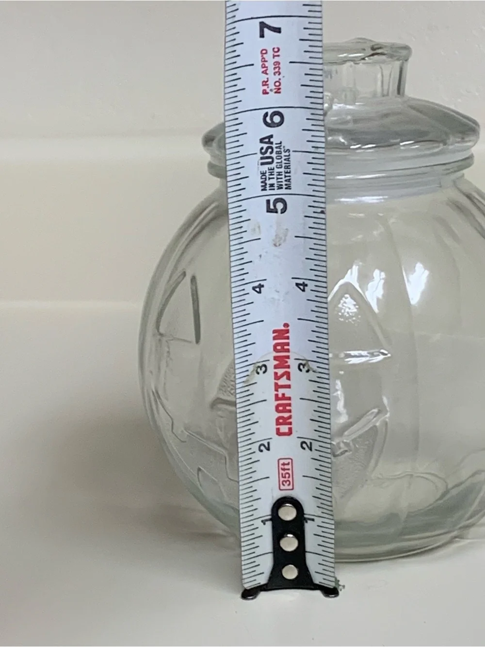 Vtg Clear Glass Jack O'Lantern Pumpkin Candy Jar w/ Lid 6.5